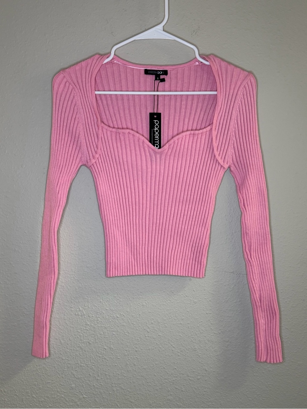 Paper moon Women’s Size Small Pink Sweetheart Ribbed Long Sleeve Top Y2K